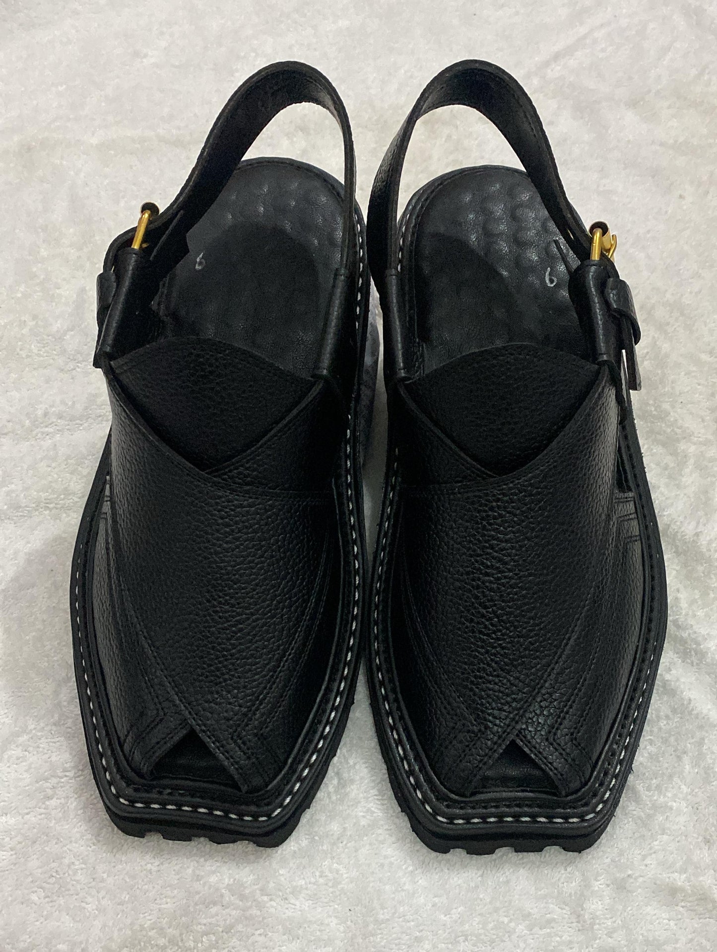 PESHAWARI MEDICATED CHAPPAL DOTED BLACK ORIGINAL LATHER