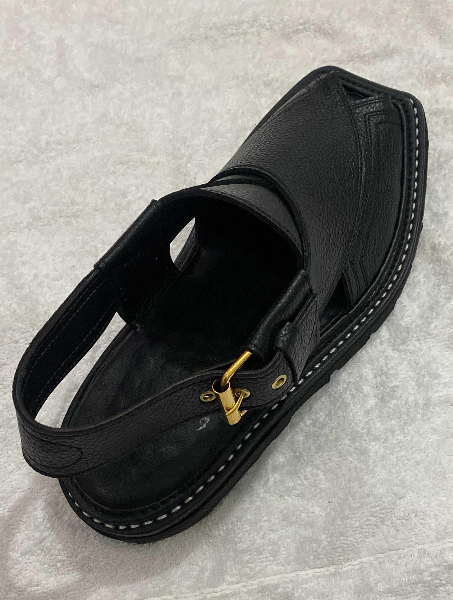 PESHAWARI MEDICATED CHAPPAL DOTED BLACK ORIGINAL LATHER