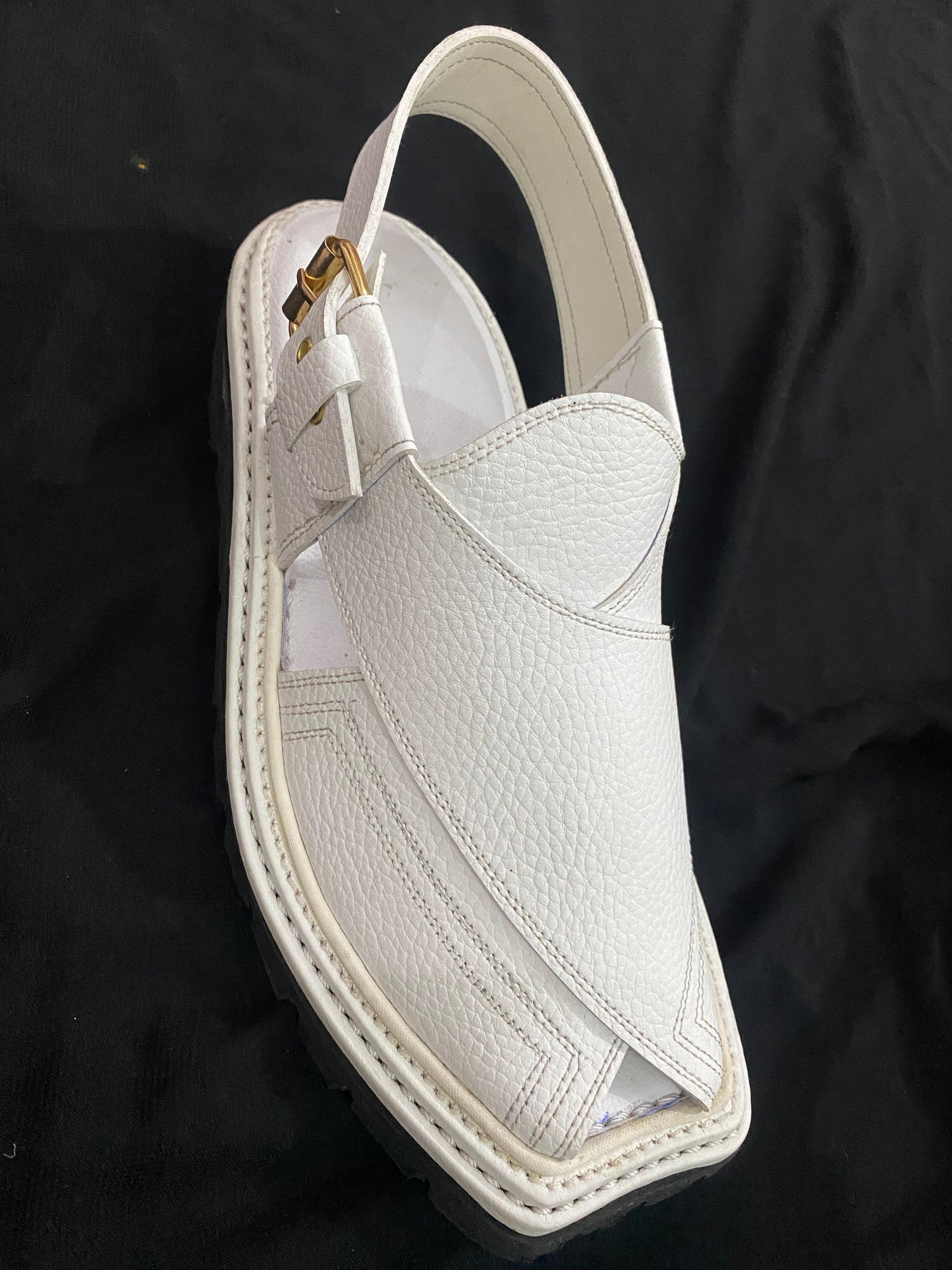 PESHAWARI MEDICATED CHAPPAL DOTED WHITE SOFT ORIGINAL LEATHER