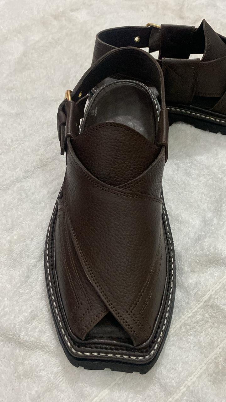 PESHAWARI MEDICATED CHAPPAL DOTED DARK BROWN