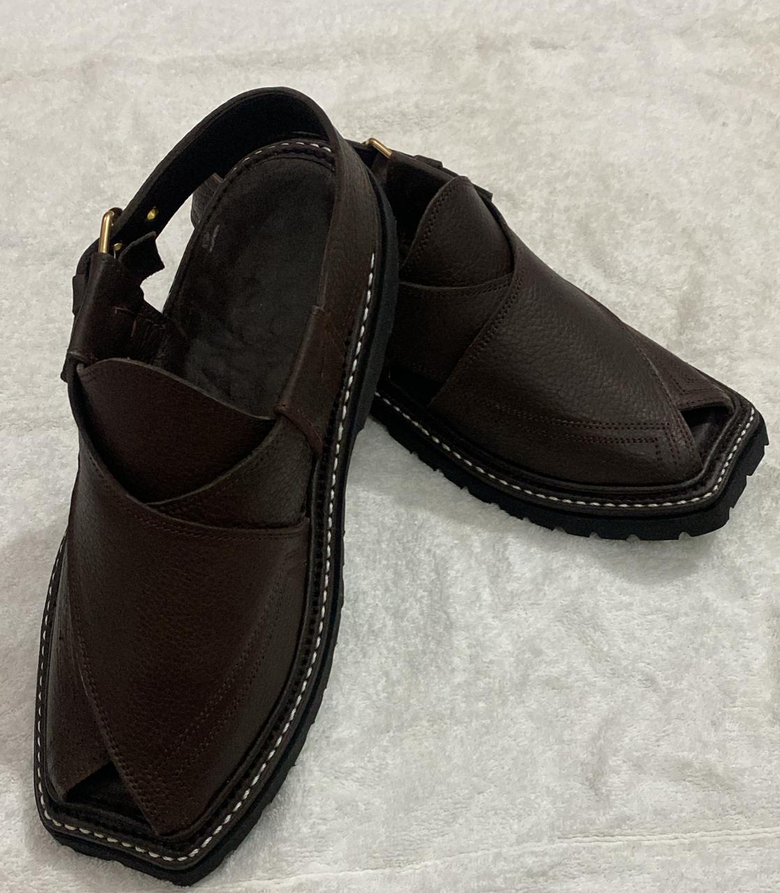 PESHAWARI MEDICATED CHAPPAL DOTED DARK BROWN