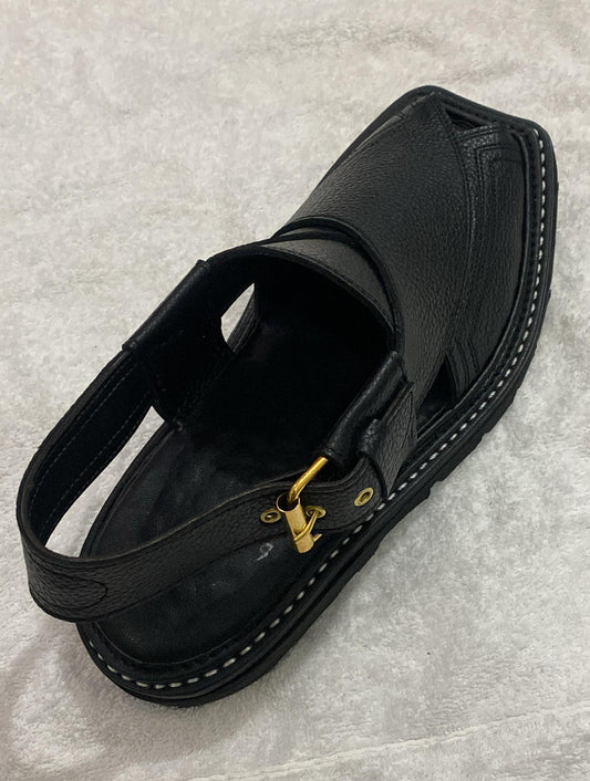 PESHAWARI MEDICATED CHAPPAL DOTED BLACK ORIGINAL LATHER