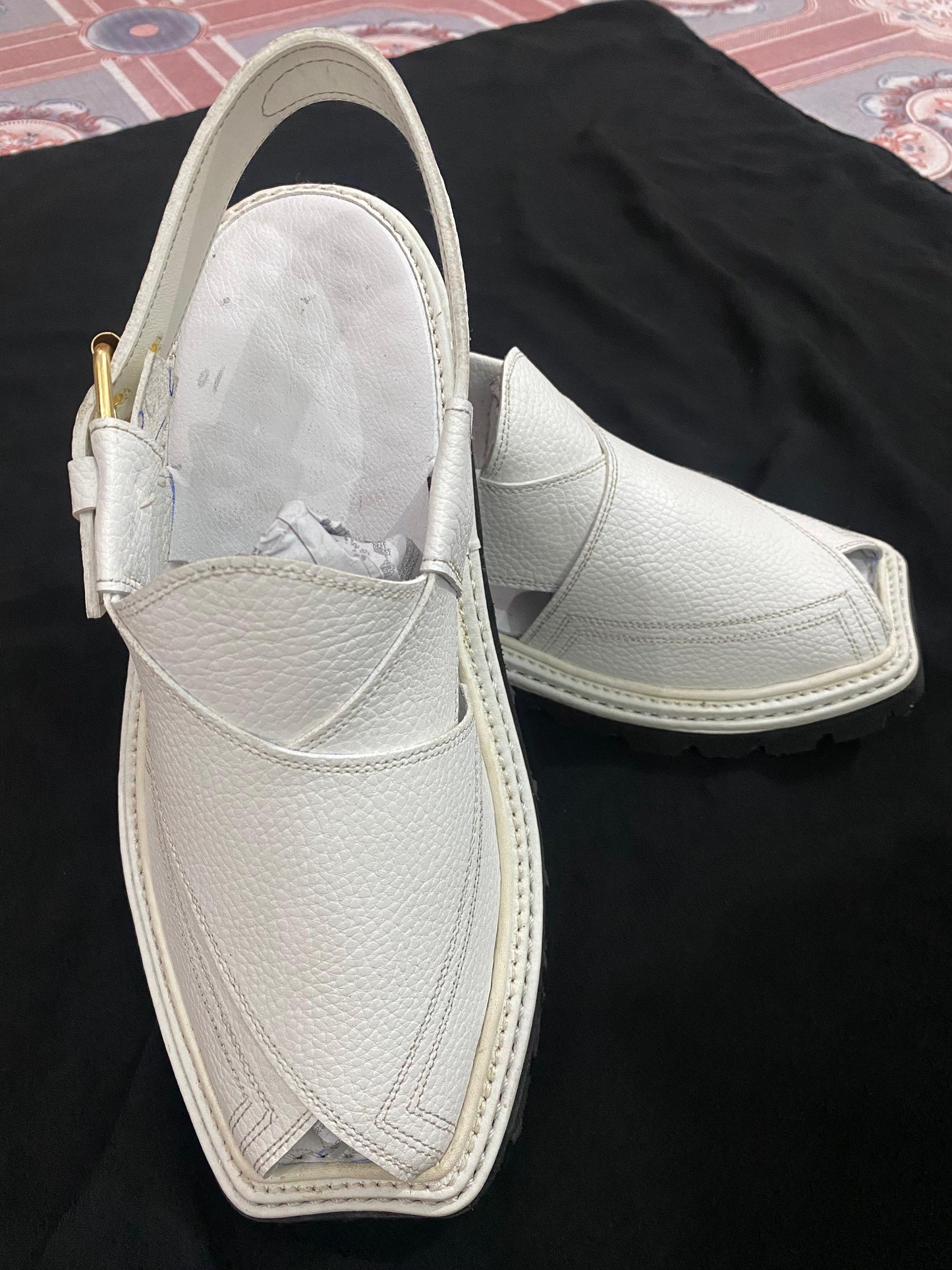PESHAWARI MEDICATED CHAPPAL DOTED WHITE SOFT ORIGINAL LEATHER