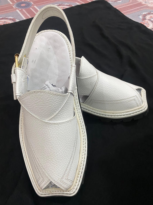 PESHAWARI MEDICATED CHAPPAL DOTED WHITE SOFT ORIGINAL LEATHER