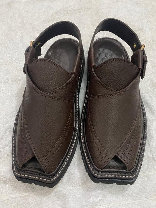 PESHAWARI MEDICATED CHAPPAL DOTED DARK BROWN