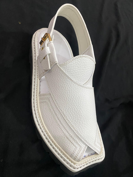 PESHAWARI MEDICATED CHAPPAL DOTED WHITE SOFT ORIGINAL LEATHER