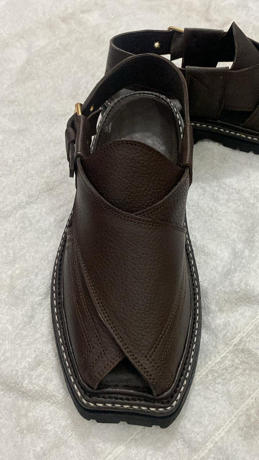 PESHAWARI MEDICATED CHAPPAL DOTED DARK BROWN